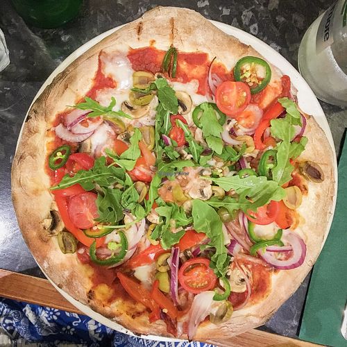 veggie pizza with vegan mozzarella at GLA - Frankie and Benny's in Glasgow