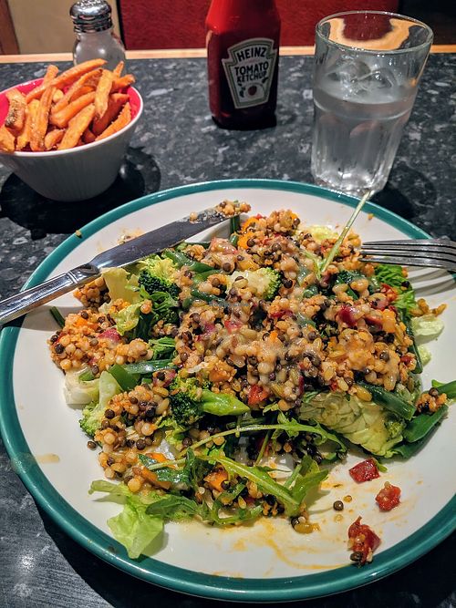 Mediterranean salad: 
Couscous, bulgar wheat, black lentils, butternut
squash, green beans, broccoli and spring onion  at Frankie & Benny's - Omni Centre in Edinburgh