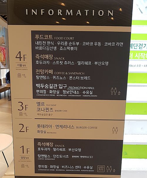 Information board at the entrance of the rest area, food court is located on the 4th floor. at Naerincheon Rest Area 내린천 휴게소 in Inje