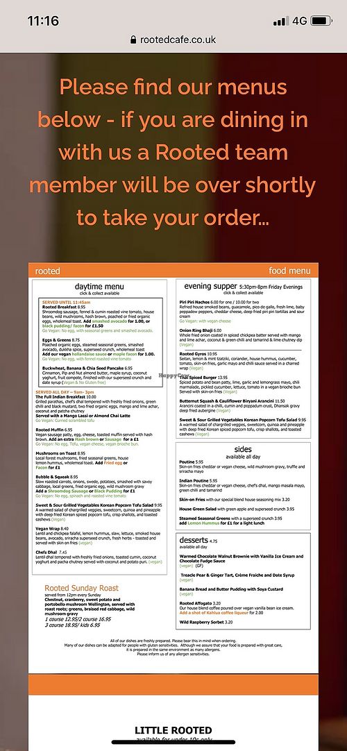 Amazing menu at Rooted in Bath