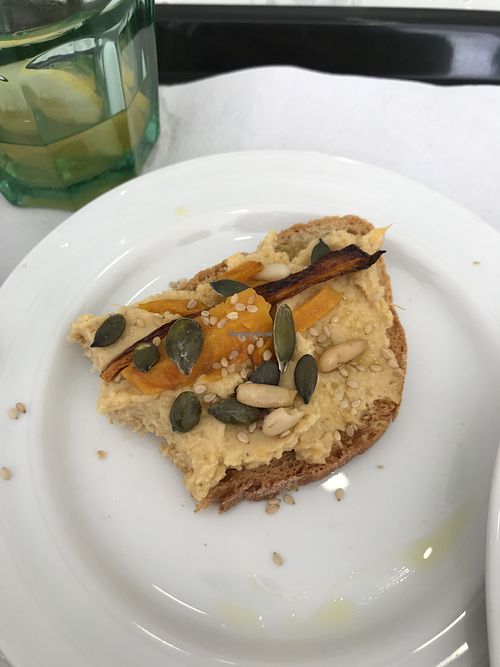 Part of today’s pumpkin hummus toast with seeds at A Praça in Sintra