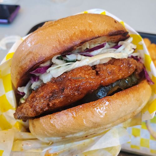 Hot honey chick-a-bee at Honeybee Burger in Los Angeles