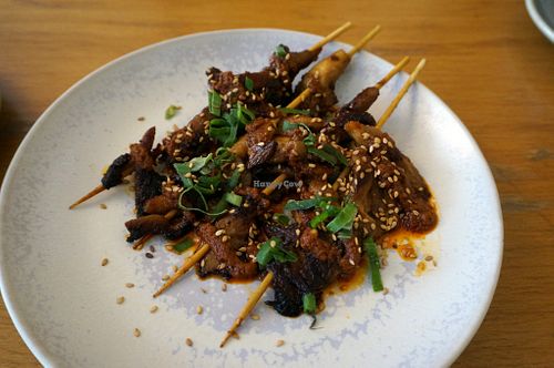 Oyster mushroom skewers at Mōpa in Paris