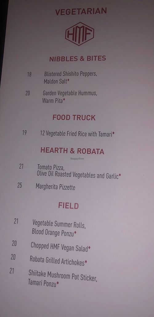the things marked with the star are vegan!! at HMF in Palm Beach