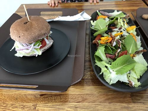 Soy burger and salad at yummyyomil - Yongsan in Seoul