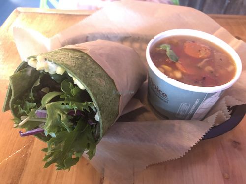 Loaded veggie wrap and soup  at Juicy's Wellness Cafe in Murfreesboro