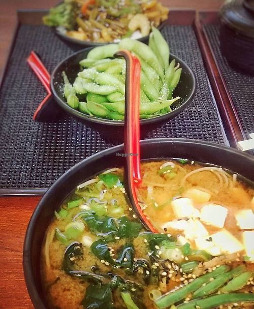 Noodle soup, edamame at Sasou in Munich