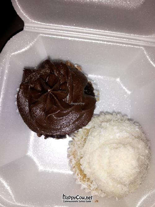 Chocolate and coconut vegan cupcake. at Vegi Wokery in Cerritos