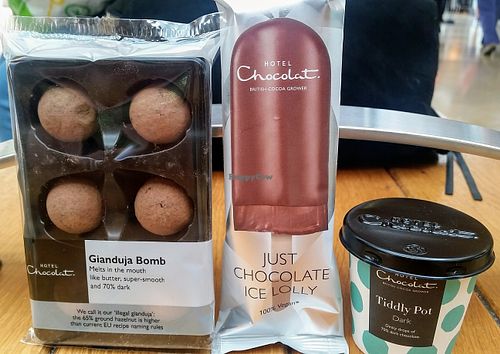 Praline ice cream and chocolate Buttons at Hotel Chocolat in Cardiff