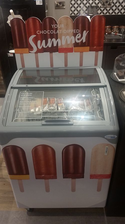 To vegan ice lollies one is a double chocolate ice cream and the second is a chocolate coated orange lolly at Hotel Chocolat in Cardiff