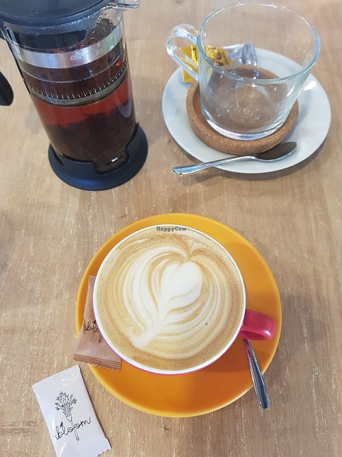 Coffee with homemade hazelnut milk at Bloom in Belgrade