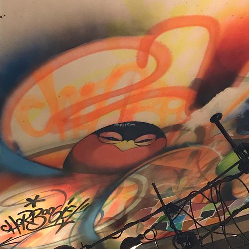 Local street artist's work on walls and ceiling  at Puesto in La Jolla