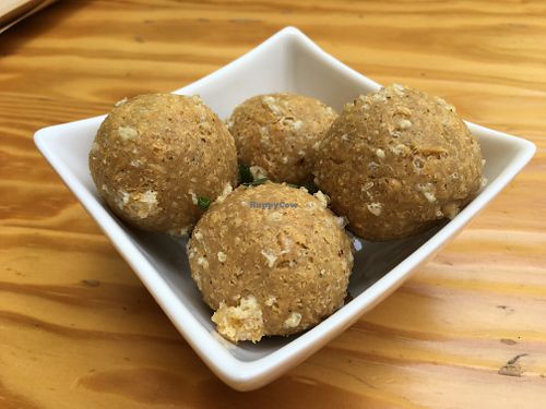 Chickpea cheese balls at Vegan Junkies in Lisbon