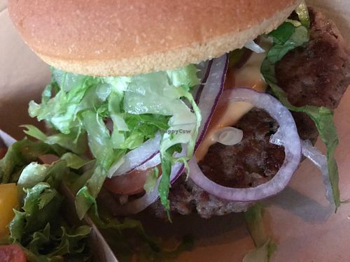 Classic Beyond Meat burger w gluten free bun at MTHR Vegan in New York City