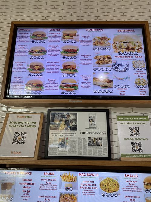 Digital Menu Close-Up (Vegan Junk Food Dreaming)  at Burger Patch in Sacramento