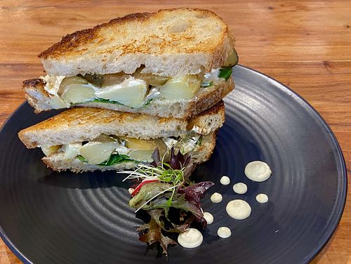 Vegan potato salad and pickle toastie at Little Lotus Cafe in Hobart
