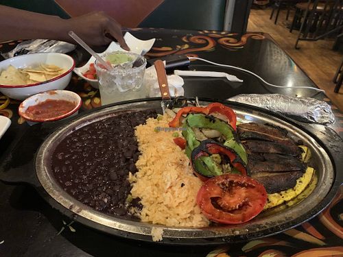 Fajitas minus the flour tortillas at Rio Grande Mexican Restaurant in Denver