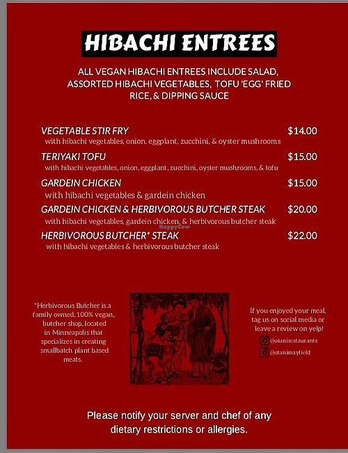 Page 6 vegan menu at Otani in Mayfield Heights