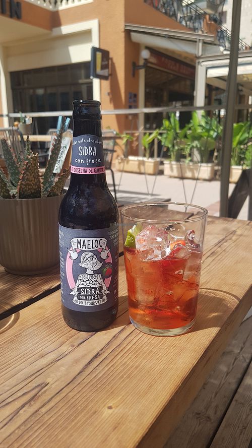 Strawberry cider at The Olive Tree in Mallorca