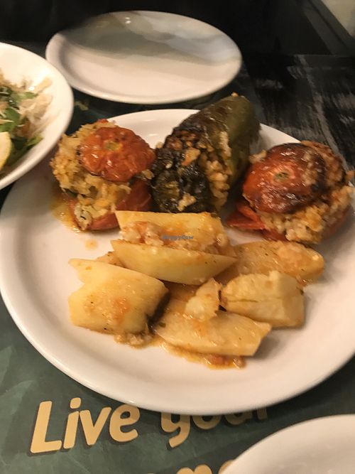Stuffed tomatoes and peppers at All That Jatz in Athens
