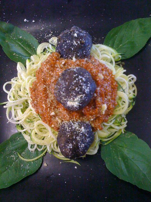 Zucchini pasta with neat balls at Light Body Wholistic Clinic and Organic Earth Juice Bar in Bridgetown