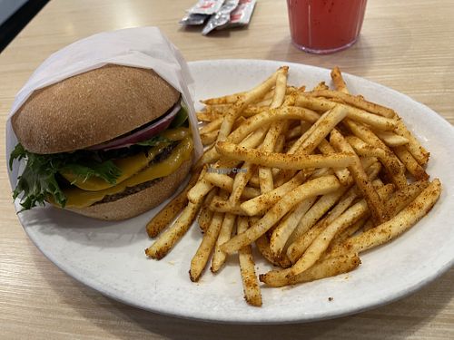Double cheeseburger with seasoned fries  at Native Foods in Palm Springs