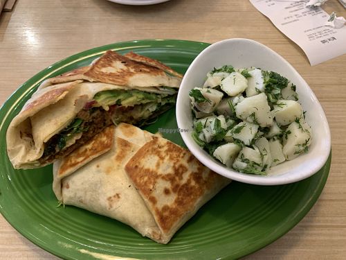 Munchwrap supreme with lemon dill potato salad   at Native Foods in Palm Springs