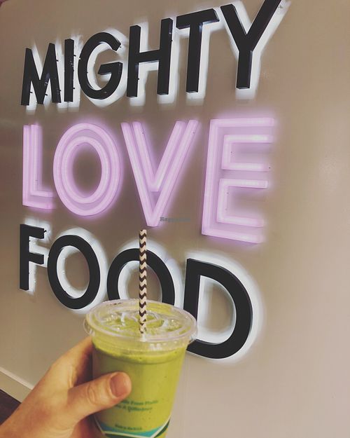 The “L” smoothie made with Organic Spinach, Avocado, Coconut Milk, Honey, Bee Pollen, Irish moss gel & Matcha! 189 calories  at MIGHTY LOVE FOOD in Boston