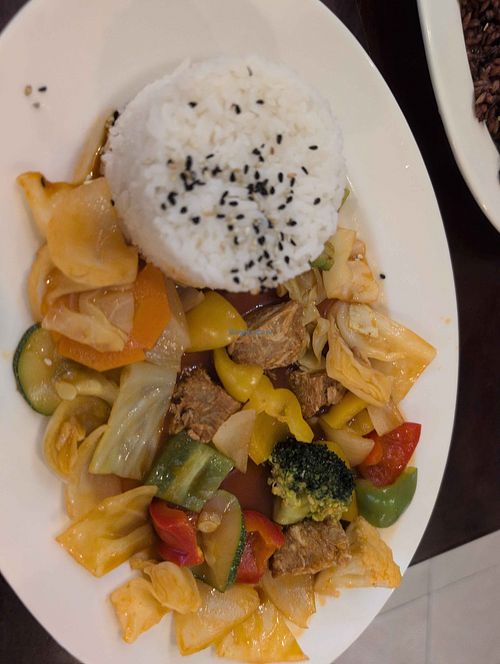 BBQ nuggets with rice. Only four nuggets (not a mistake, I asked). I like loving Vegan but four small nuggets is very little nuggets :) at Loving Vegan in Da Nang