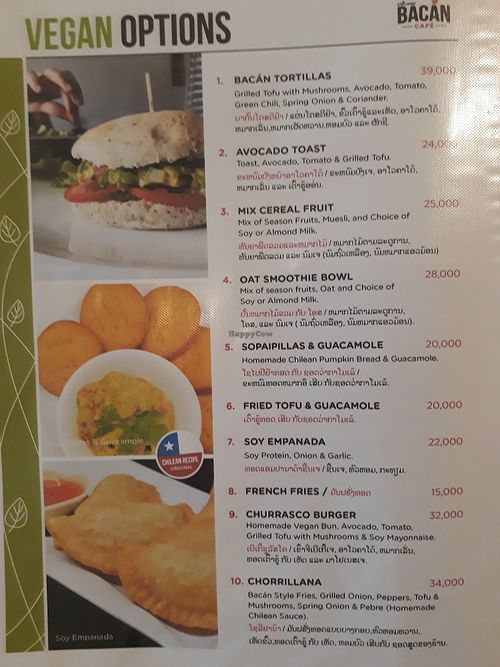 Vegan options 1 at Bacan Cafe in Vientiane