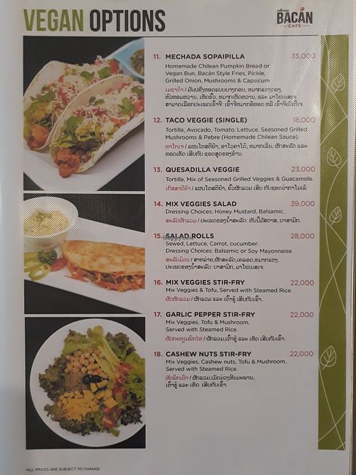 Vegan options 2 at Bacan Cafe in Vientiane