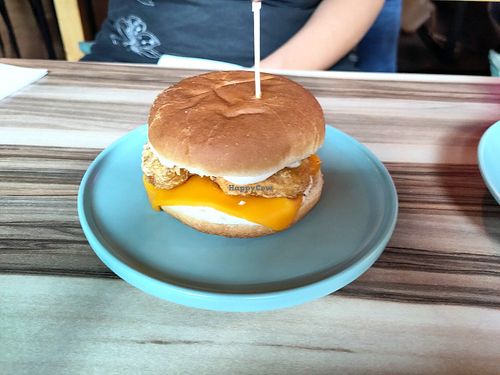 Fish burger at EnVie Vegan in Geneva