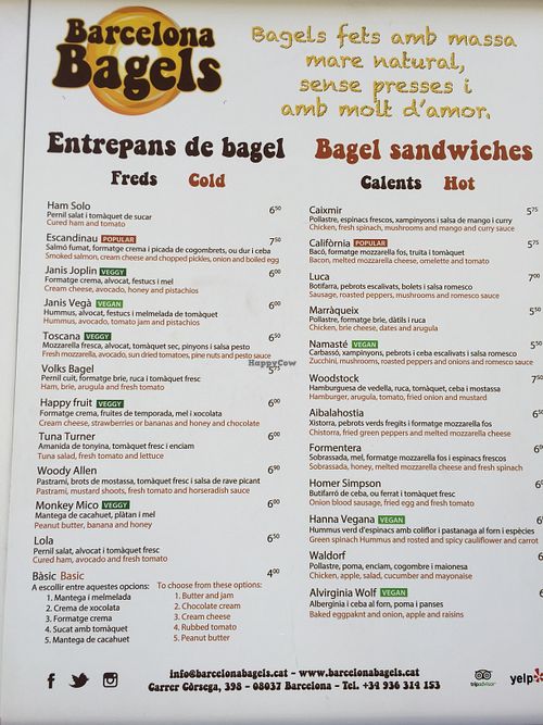 Menu  at Barcelona Bagels in Barcelona