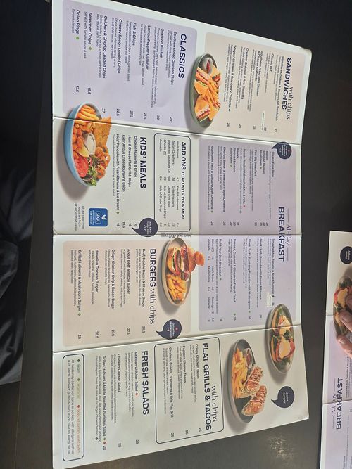 Menu with labelled vegan and veggie options at The Coffee Club in Dunedin