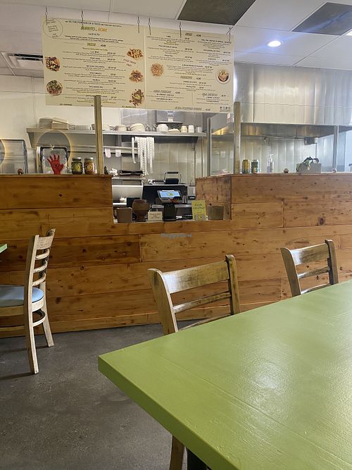 Ordering Station and Seating (Upcycled Wood)  at Hijo De Su Madre in Los Angeles