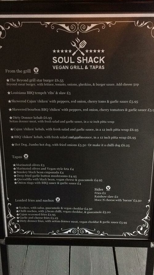 Menu at Soul Shack Vegan Grill in Newcastle Upon Tyne