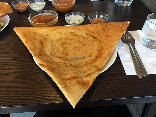 Pav Bhaji dosa. Thin lentil flour pancake stuffed with potato and tomato curry at Dosa Plaza in Perth