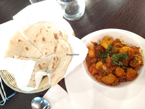 Aloo Gobi with plain naan at Dosa Plaza in Perth
