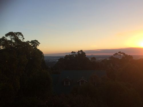 The view from the balcony - bush, Perth and the airport (fun for watching planes take off and land!) at Acacia Cottage in Gooseberry Hill