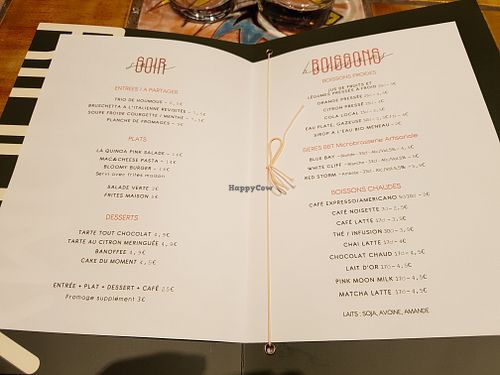 Dinner menu at Bloomy in Toulouse