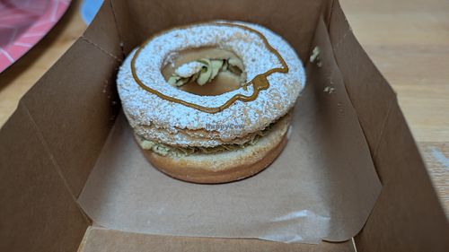 Pistachio donut at Scoop 'n Dough in Lisbon