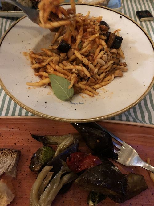 Favorite pasta dish ever! And grilled veggies! at Rosemary in Rome