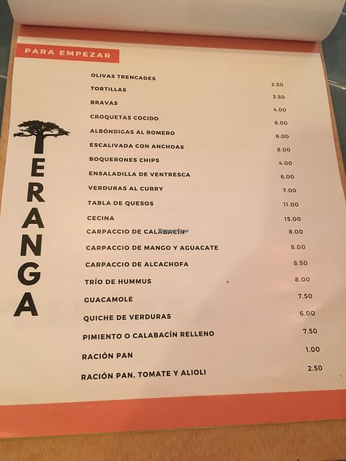 Carta pg 1 at Teranga in Valencia