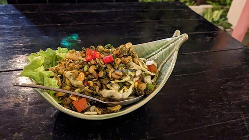 burmese tea leaf salad (enjoyed others in chiang mai, alas, this one was a bit mushy and sour for me) at Baan Unrak in Sangkhlaburi