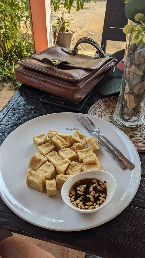 fried tofu w/ sweet & spicy ajard sauce at Baan Unrak in Sangkhlaburi