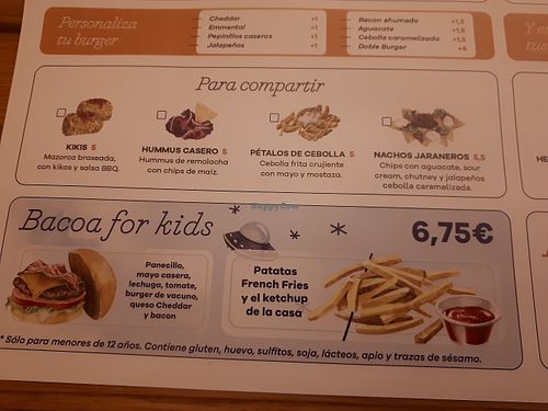 Menu at Bacoa  in Salamanca