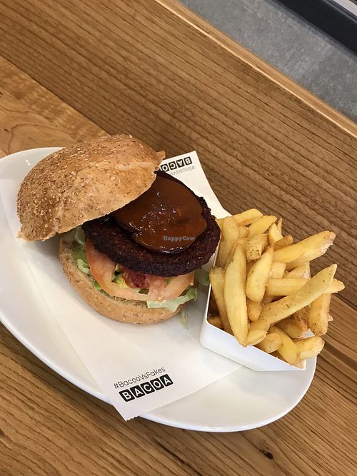 Quinoa and beetroot vegan burger!  at Bacoa - Atocha in Madrid