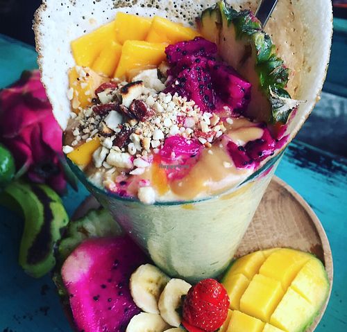 Vegan smoothie bowl served in a crispy glutenfree crepe at The Spell Creperie in Ubud