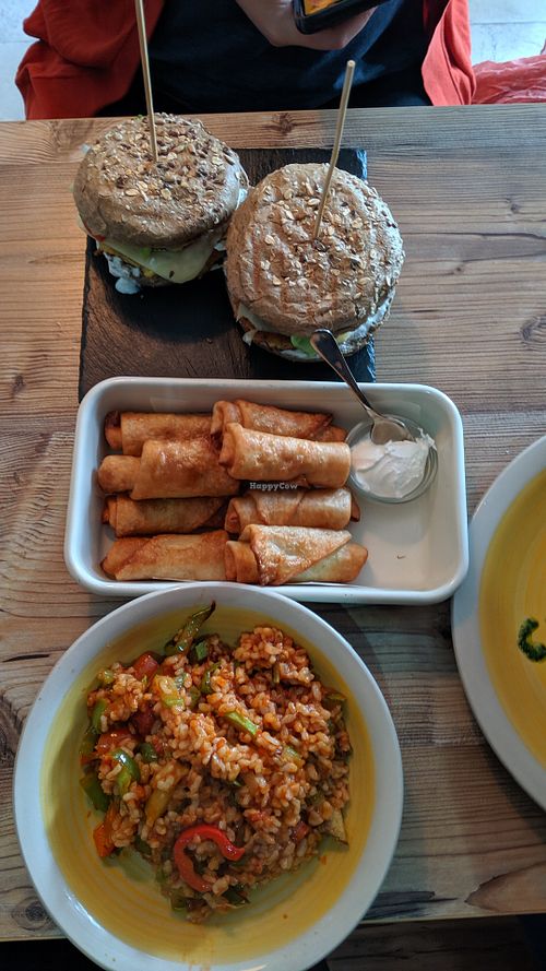 Risotto, vege rolls and vege burger at The Republic of Good Food in Podgorica