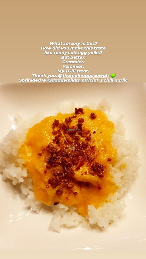 Vegan egg yolk sauce at The Real Happy Cow in Metro Manila